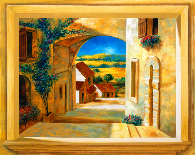 Affresco su tnt PT 100806 che mostra un Antico Borgo